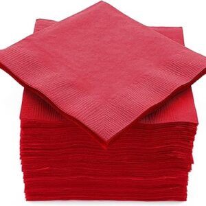 100 Pack Red Beverage Napkins, Big Party Pack, 2 Ply, Ideal for Wedding, Party, Birthday